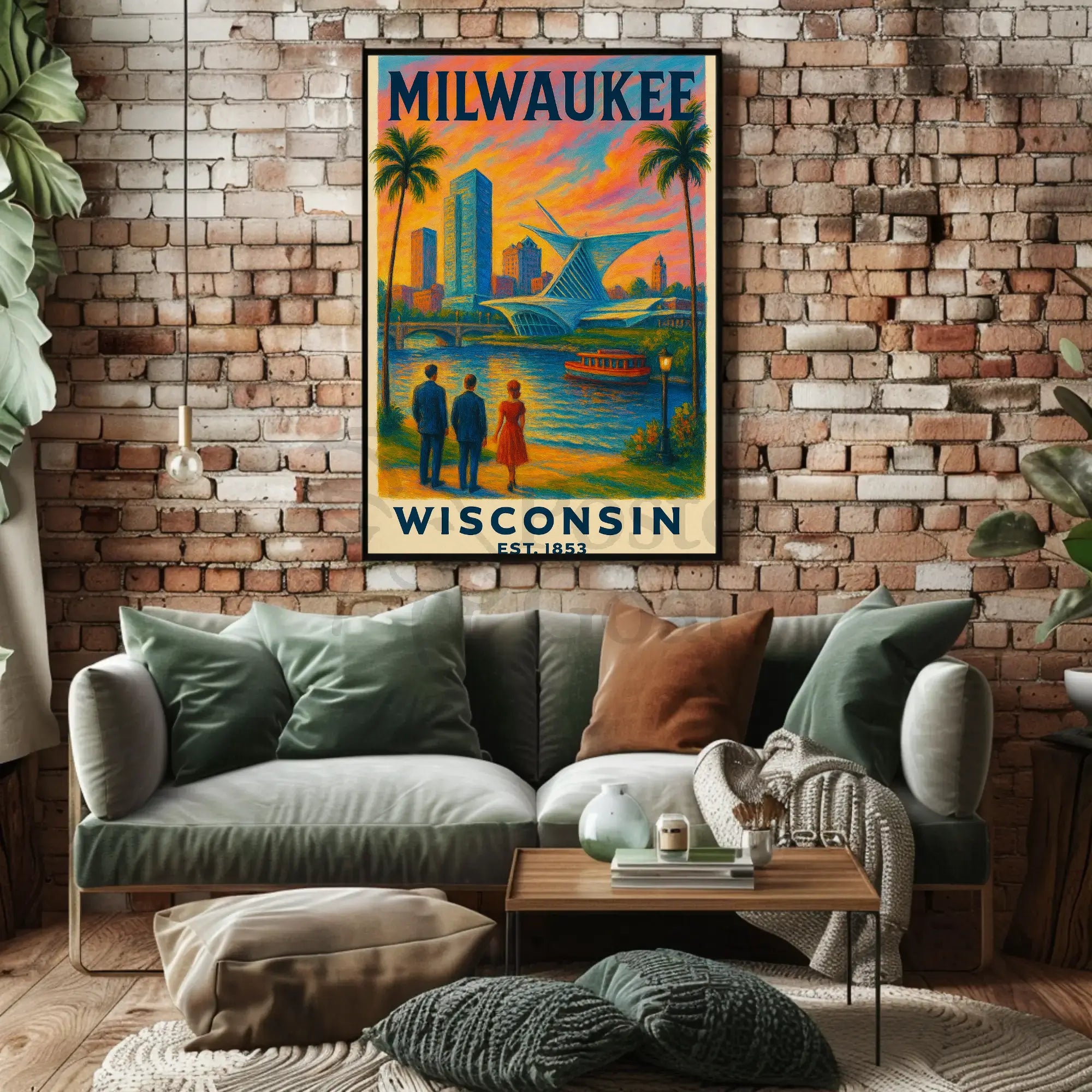 Milwaukee Riverside Vintage Travel Poster PosterGoat