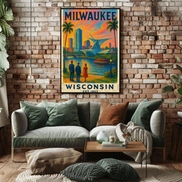 Milwaukee Riverside Vintage Travel Poster PosterGoat