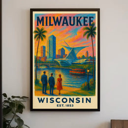 Milwaukee Riverside Vintage Travel Poster PosterGoat