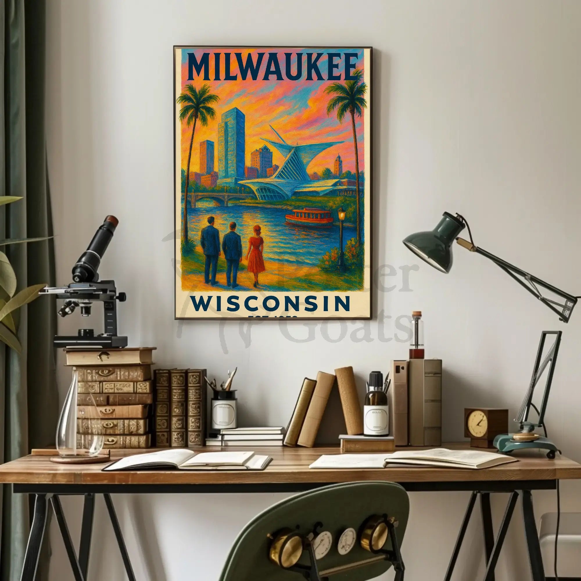 Milwaukee Riverside Vintage Travel Poster PosterGoat
