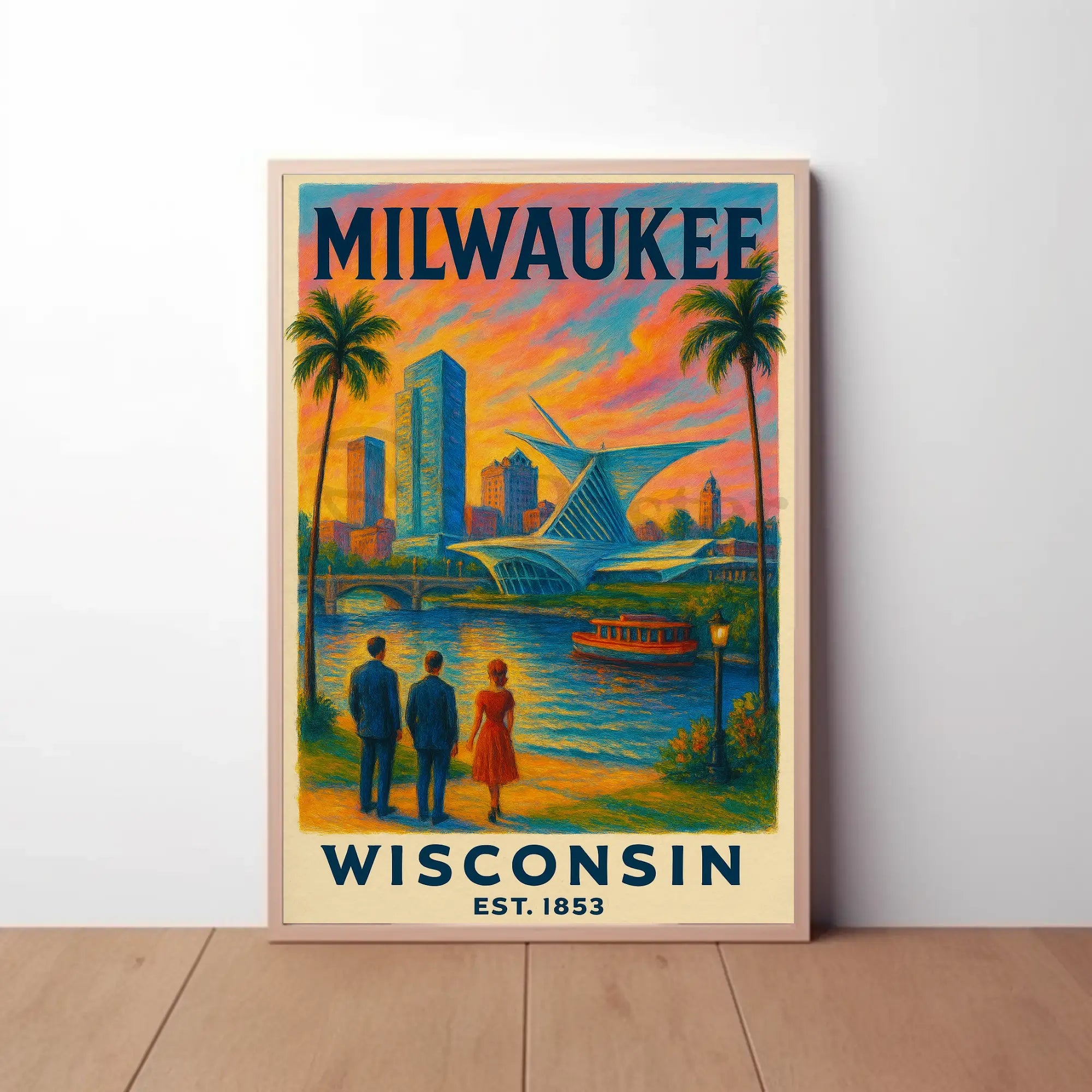 Milwaukee Riverside Vintage Travel Poster PosterGoat