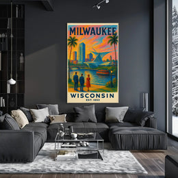 Milwaukee Riverside Vintage Travel Poster PosterGoat