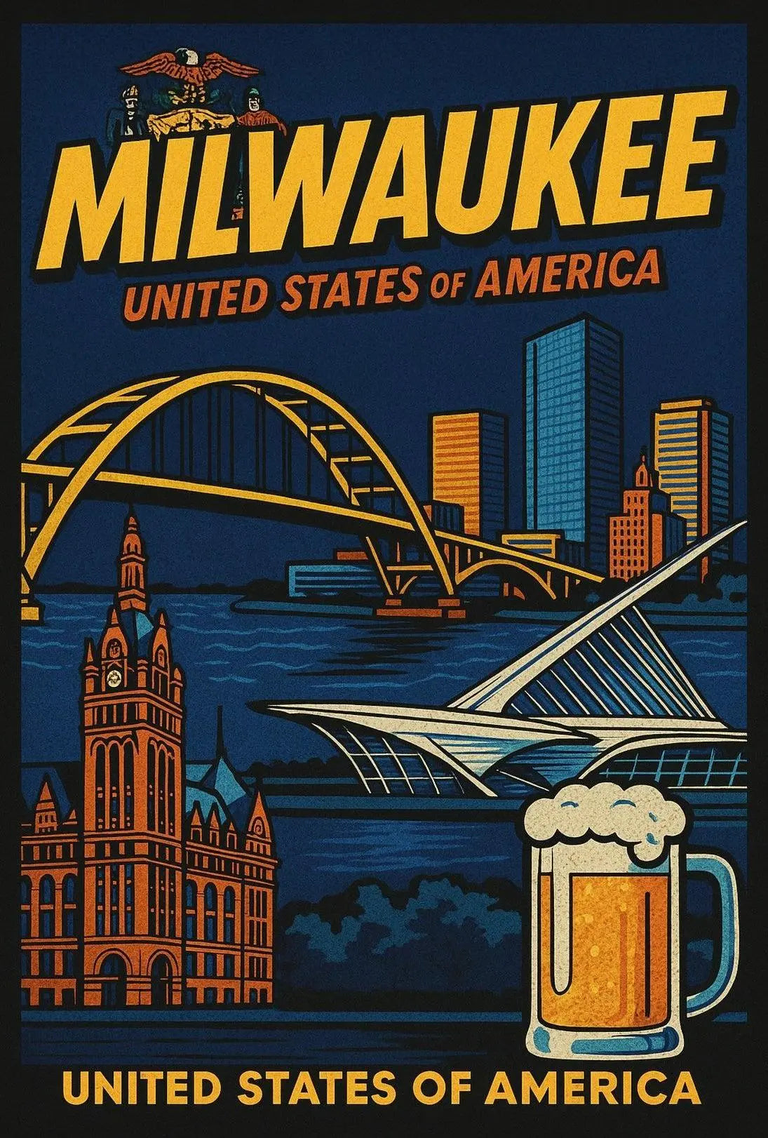 Milwaukee Skyline Vintage Travel Poster PosterGoat