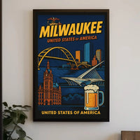Milwaukee Skyline Vintage Travel Poster PosterGoat