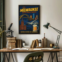 Milwaukee Skyline Vintage Travel Poster PosterGoat