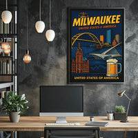Milwaukee Skyline Vintage Travel Poster PosterGoat