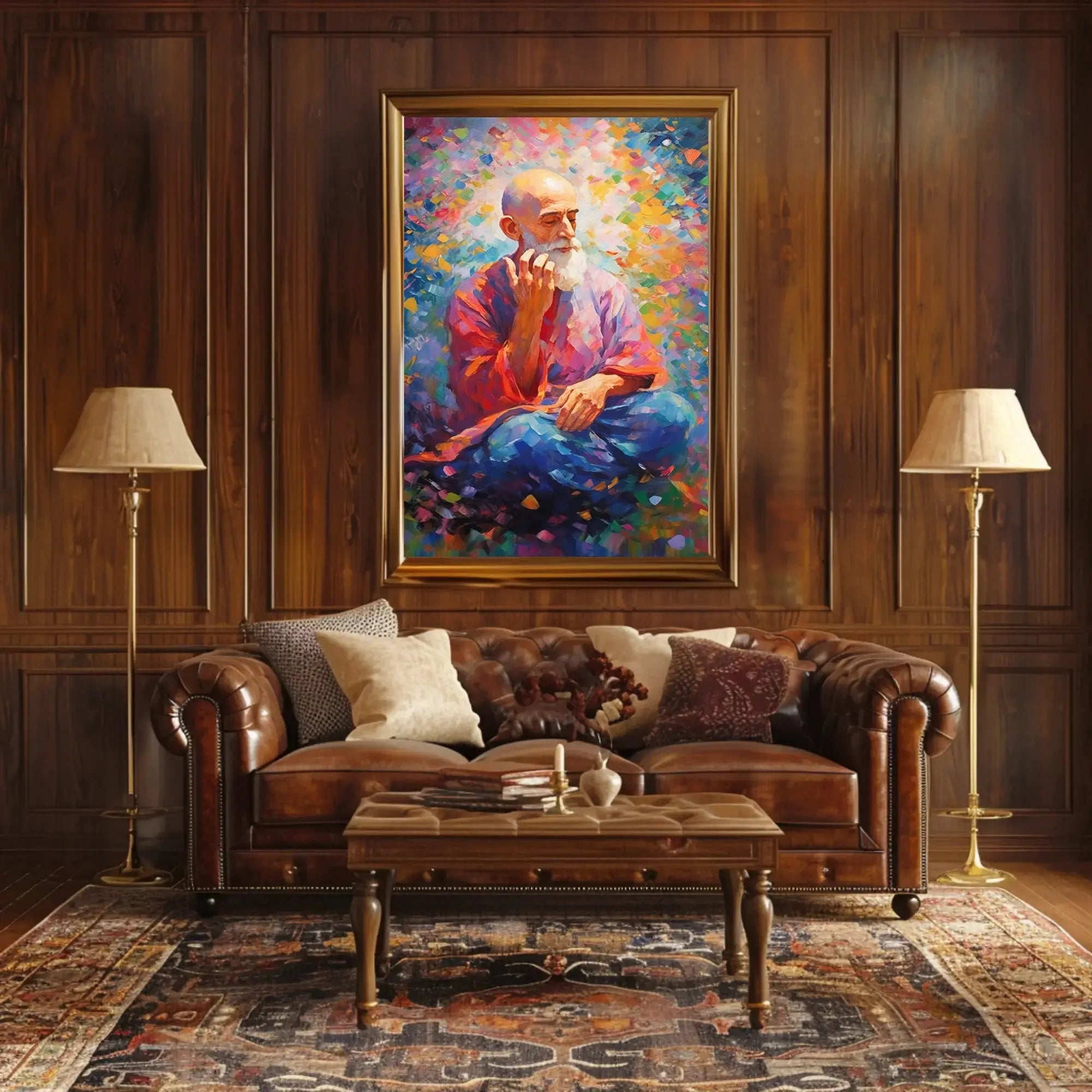 Mindful Elder's Serenity in Meditation Artistic Poster PosterGoat
