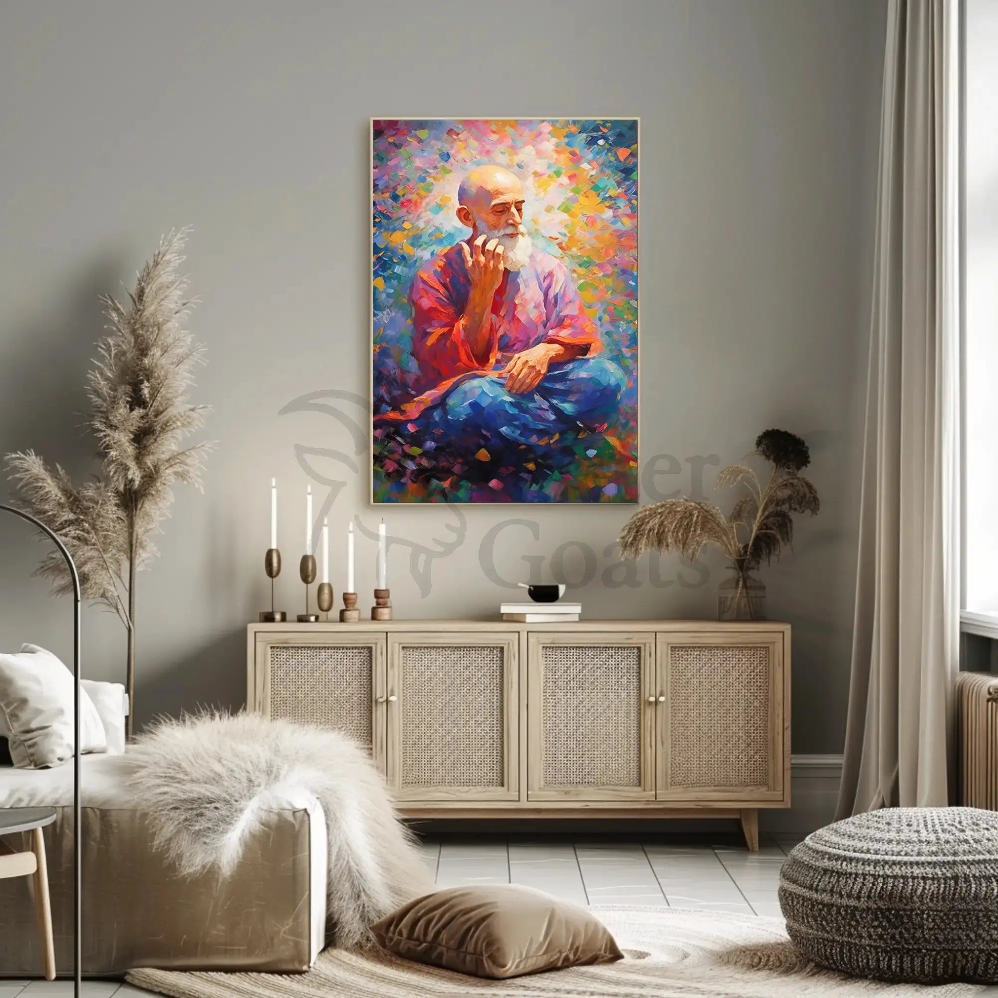 Mindful Elder's Serenity in Meditation Artistic Poster PosterGoat
