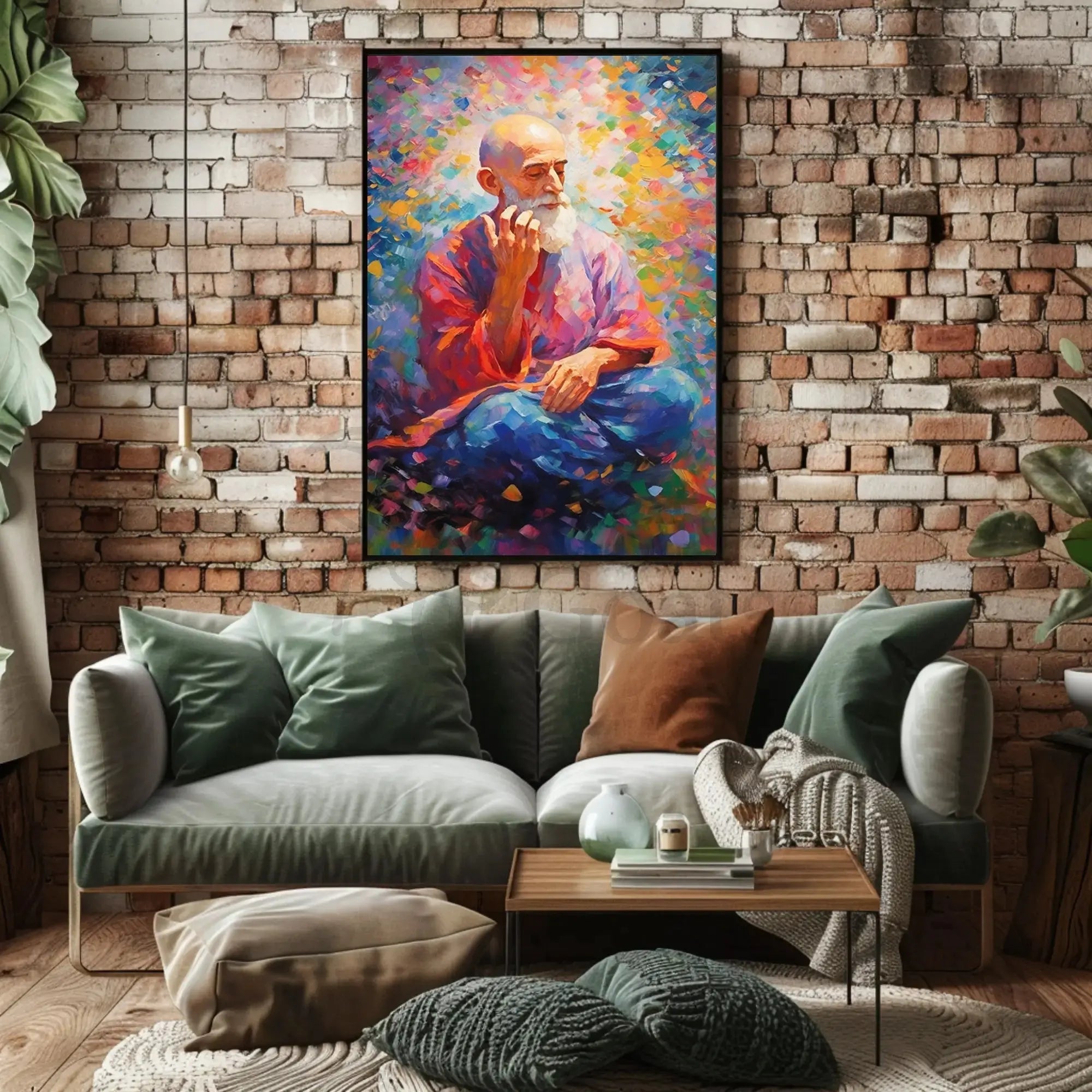 Mindful Elder's Serenity in Meditation Artistic Poster PosterGoat