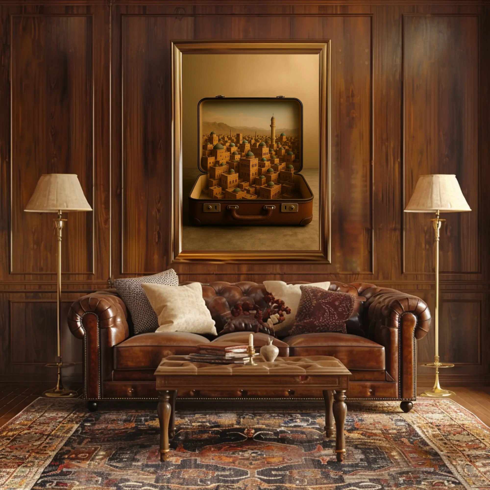 Miniature Cityscape in Suitcase: Surreal Urban Cityscape Poster PosterGoat