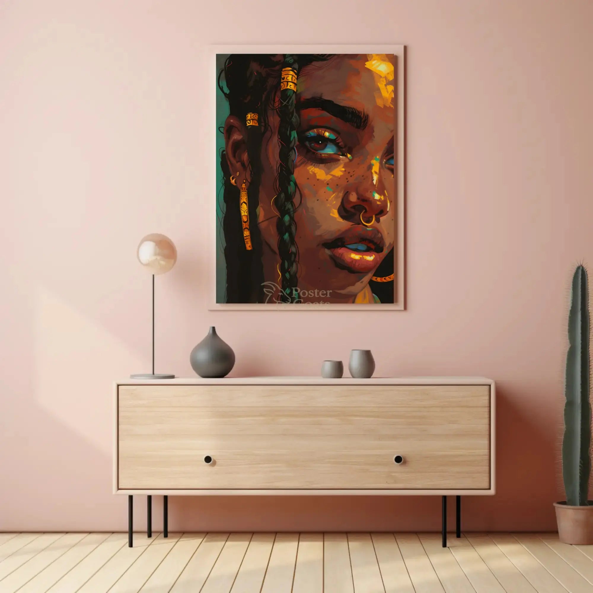 Minimalist Fashion Silhouette in Orange Artistic Poster PosterGoat