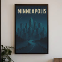 Minneapolis Nighttime Skyline Travel Poster PosterGoat