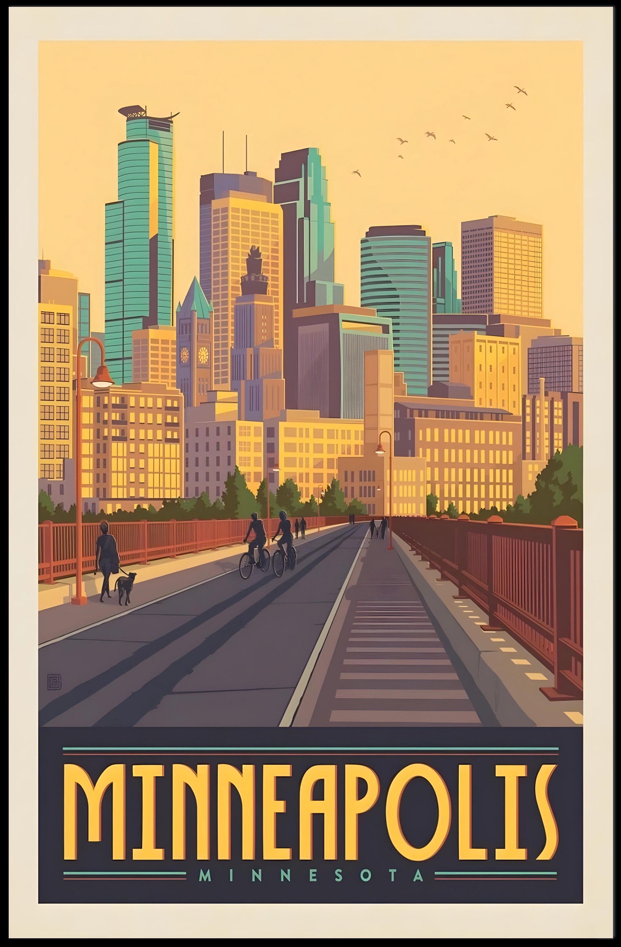 Minneapolis Skyline Retro Travel Poster PosterGoat