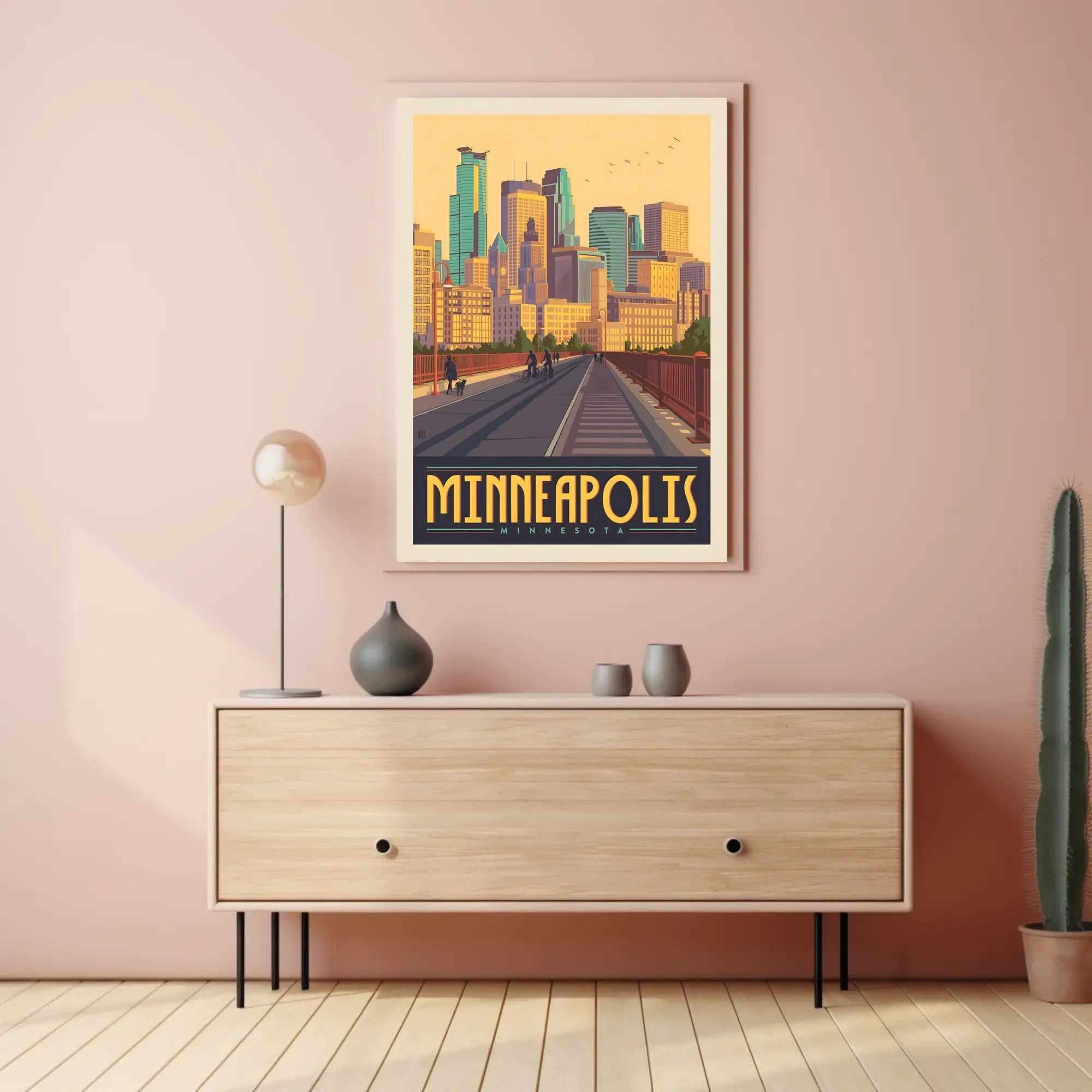 Minneapolis Skyline Retro Travel Poster PosterGoat