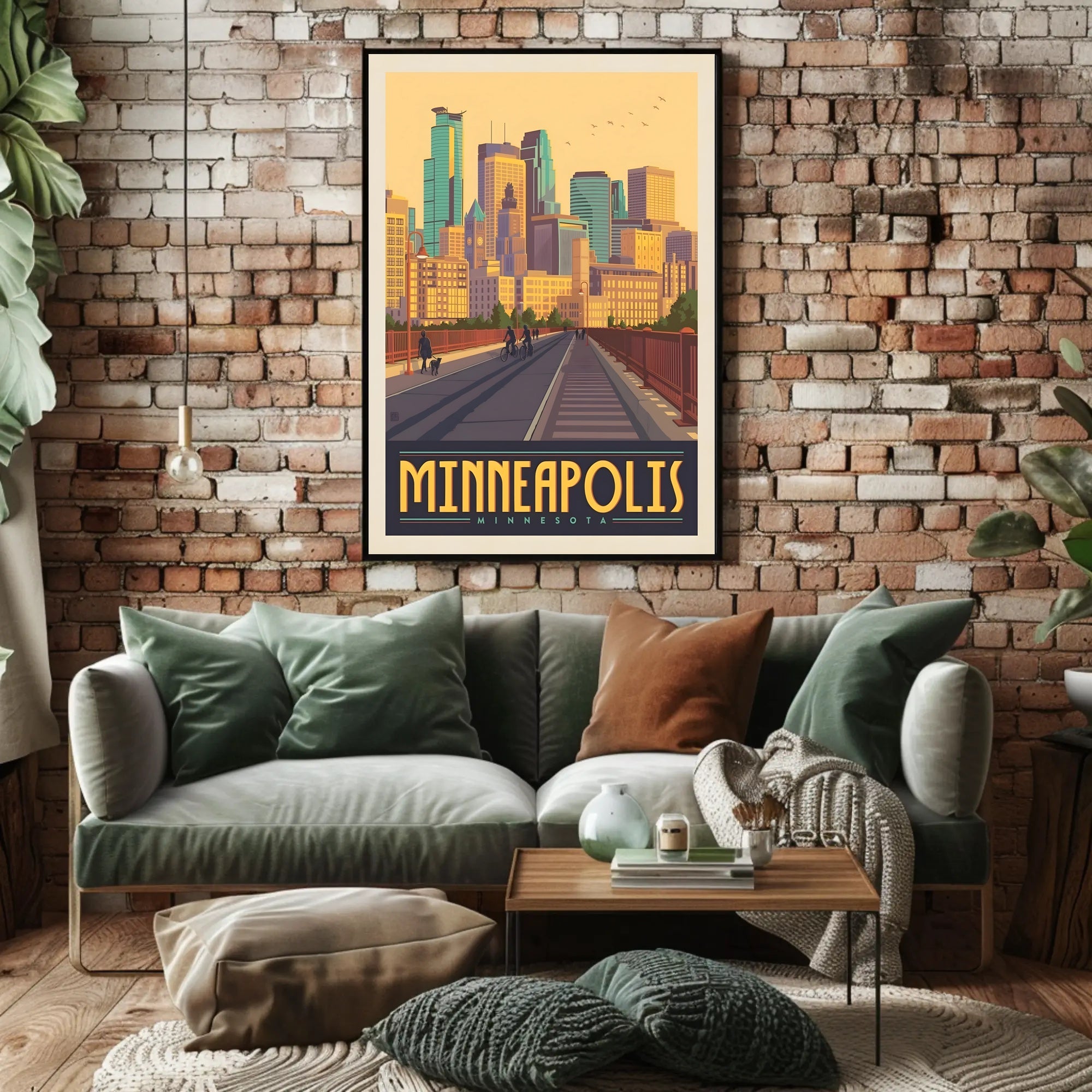 Minneapolis Skyline Retro Travel Poster PosterGoat