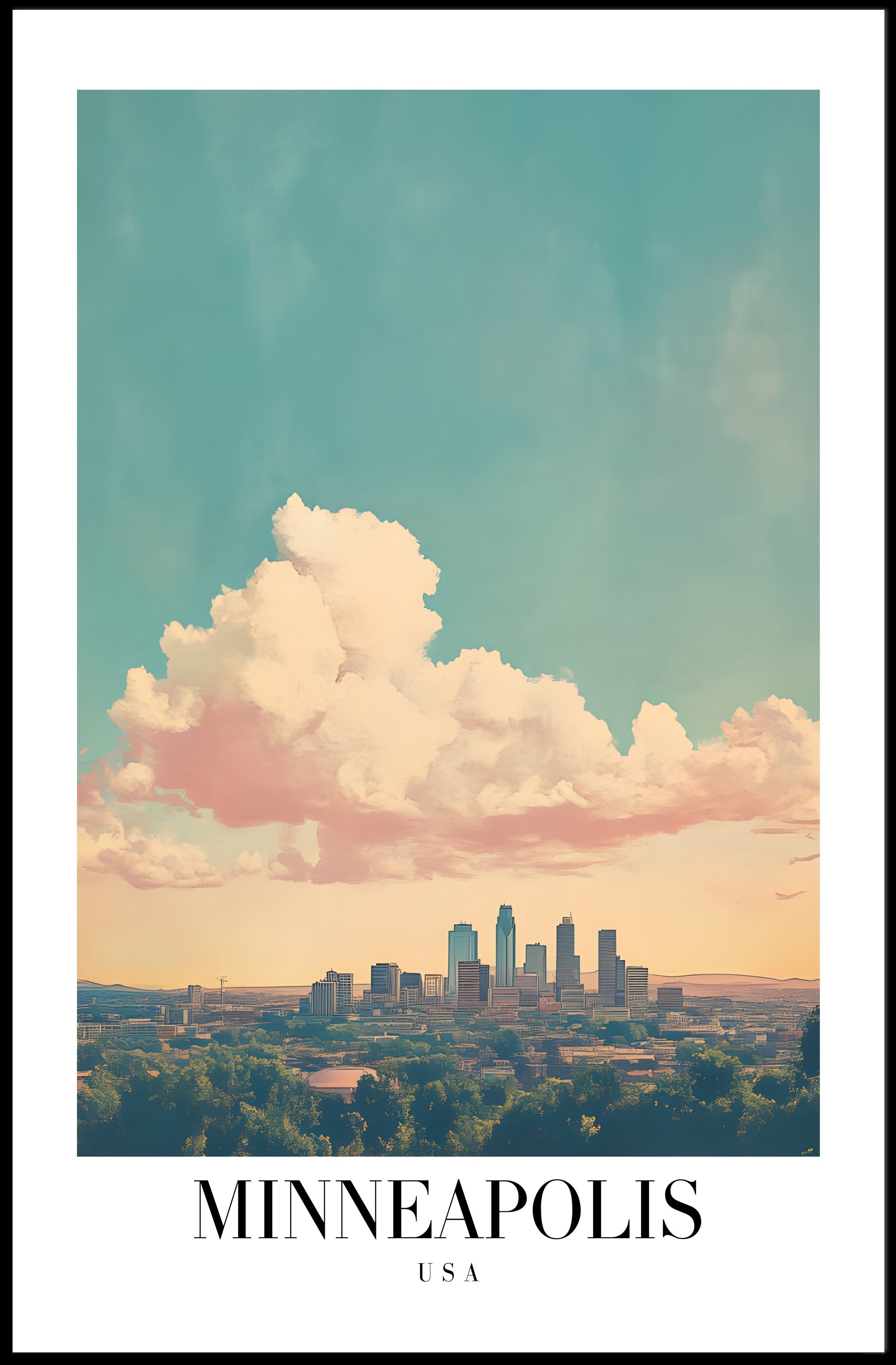 Minneapolis Skyline Tranquil Urban Cityscape Art Poster PosterGoat