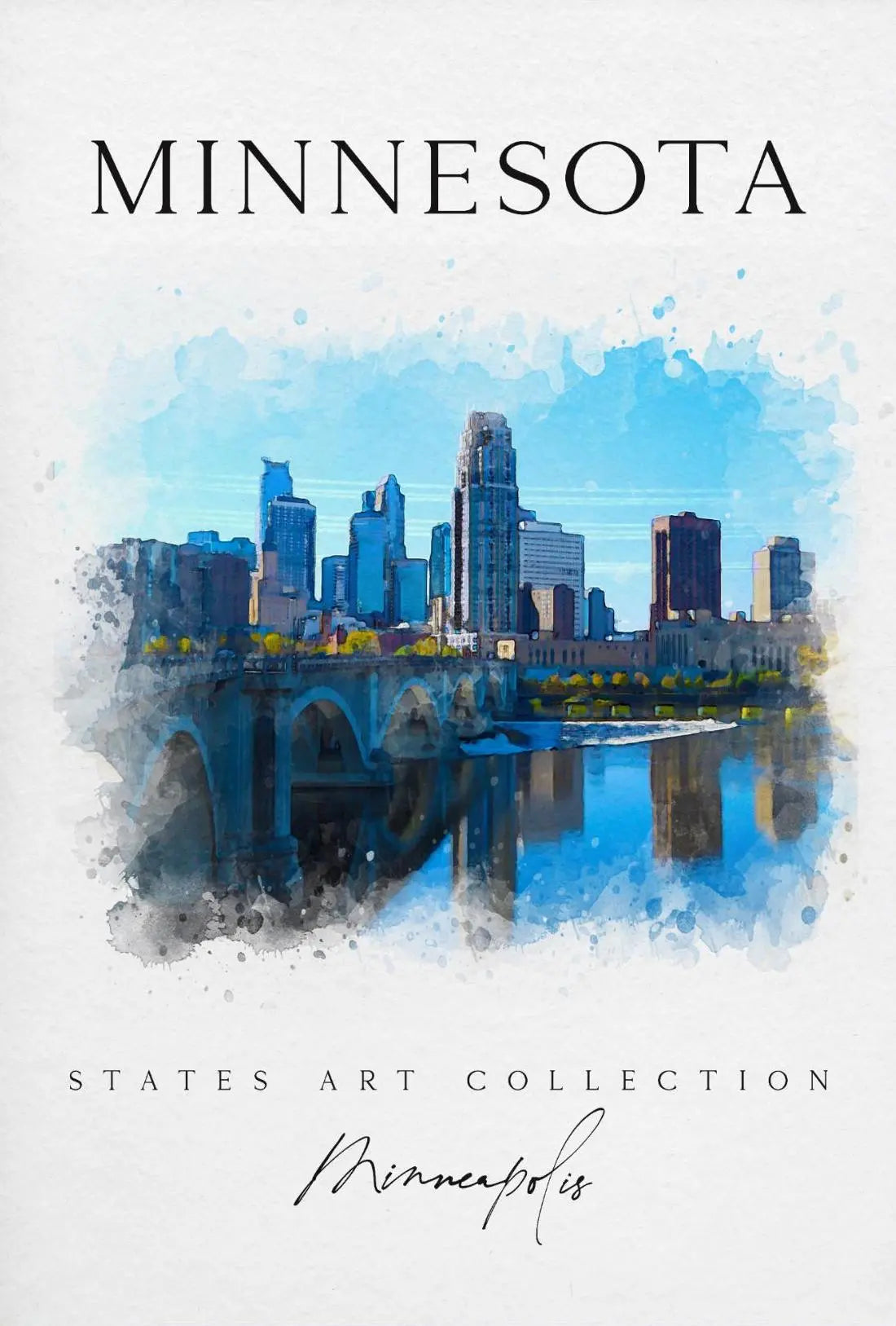 Minneapolis Skyline Watercolor Art Print Cultural or Heritage Poster PosterGoat