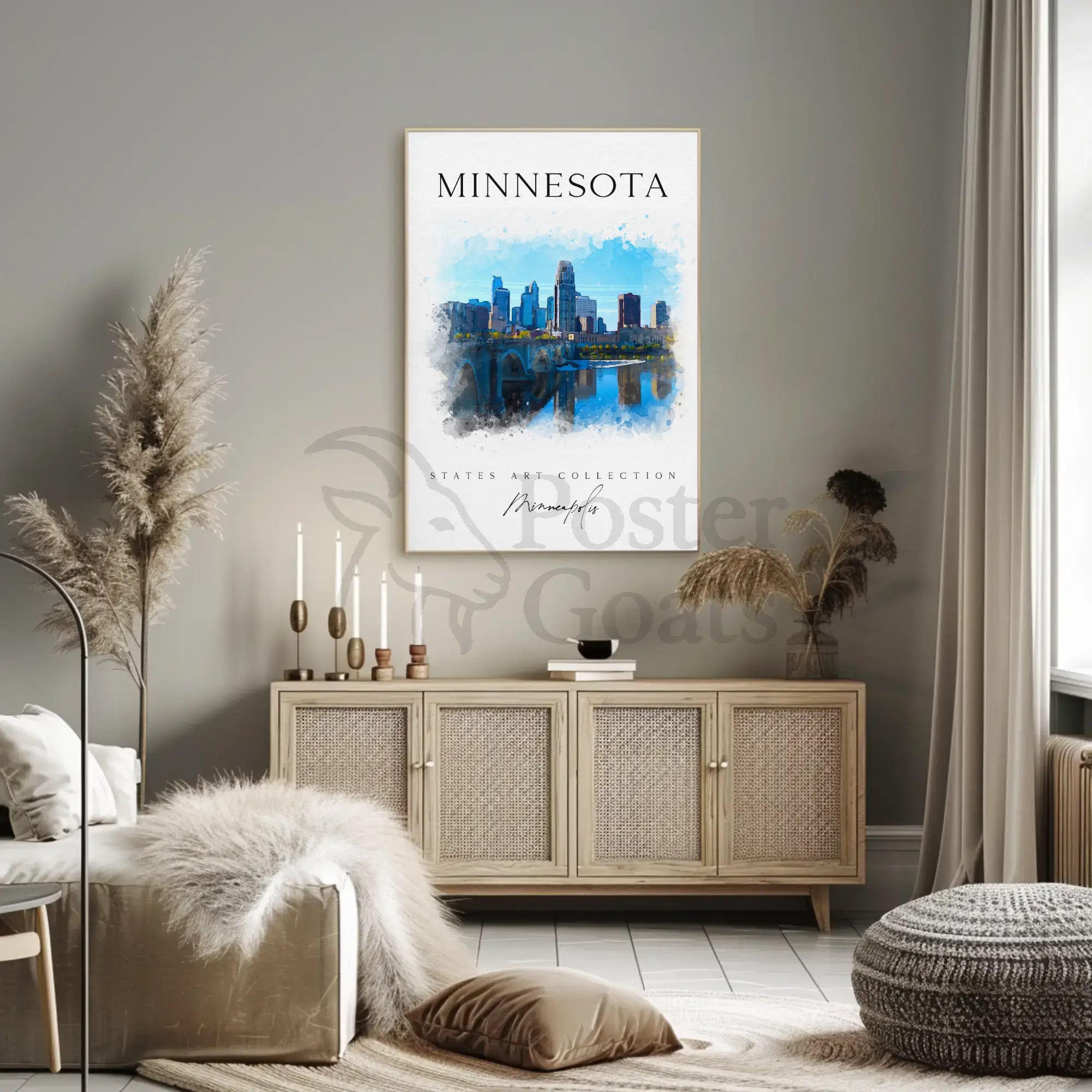 Minneapolis Skyline Watercolor Art Print Cultural or Heritage Poster PosterGoat