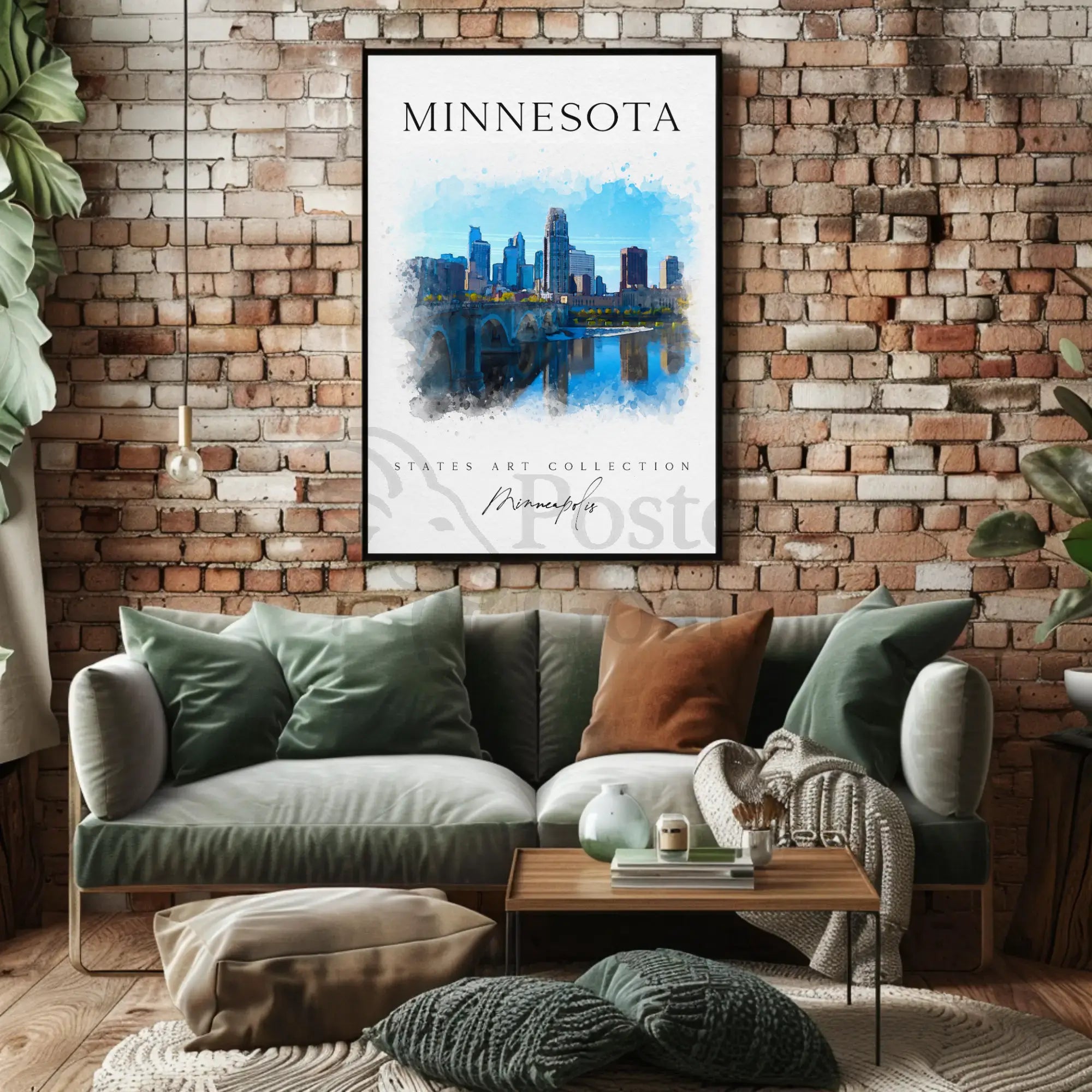 Minneapolis Skyline Watercolor Art Print Cultural or Heritage Poster PosterGoat