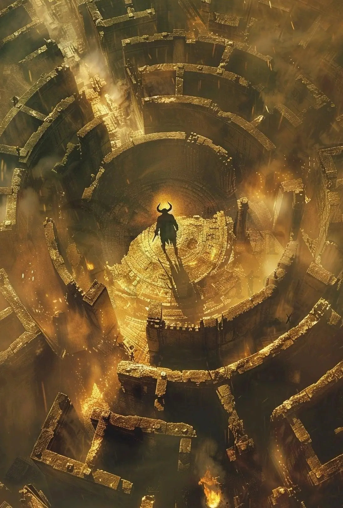 Minotaur in Mythical Maze Artistic Poster PosterGoat