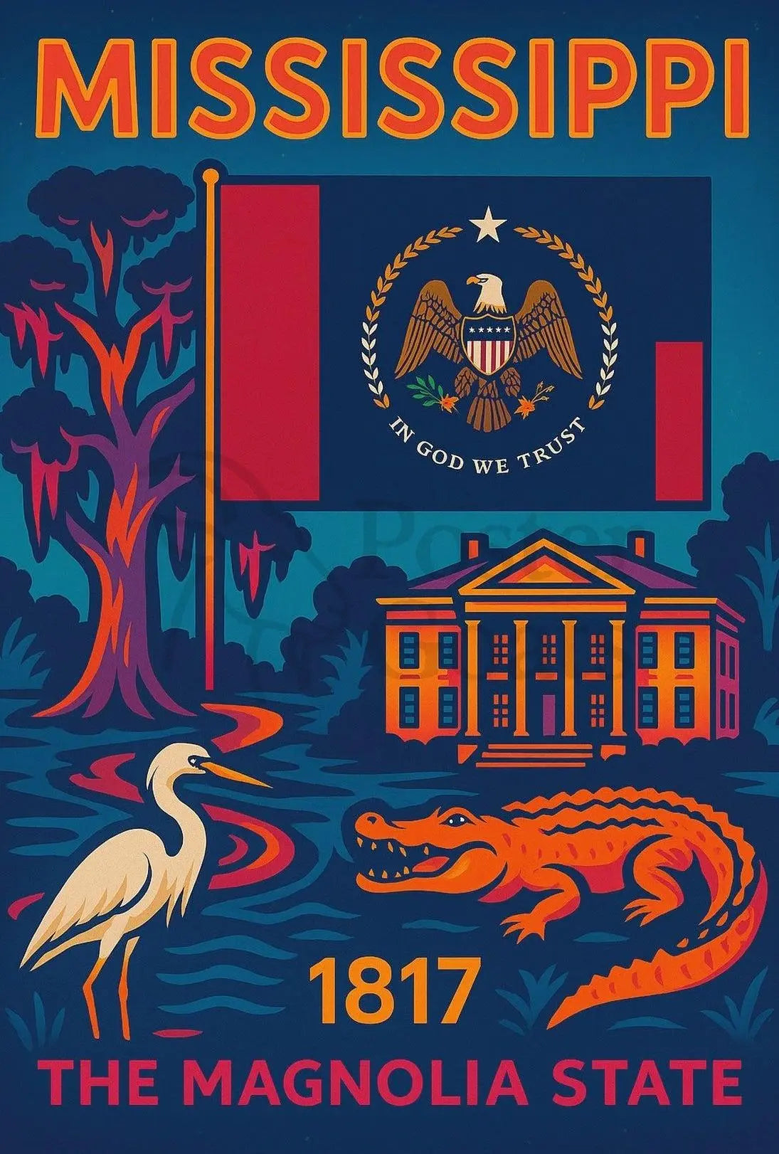 Mississippi Heritage Retro Travel Poster PosterGoat