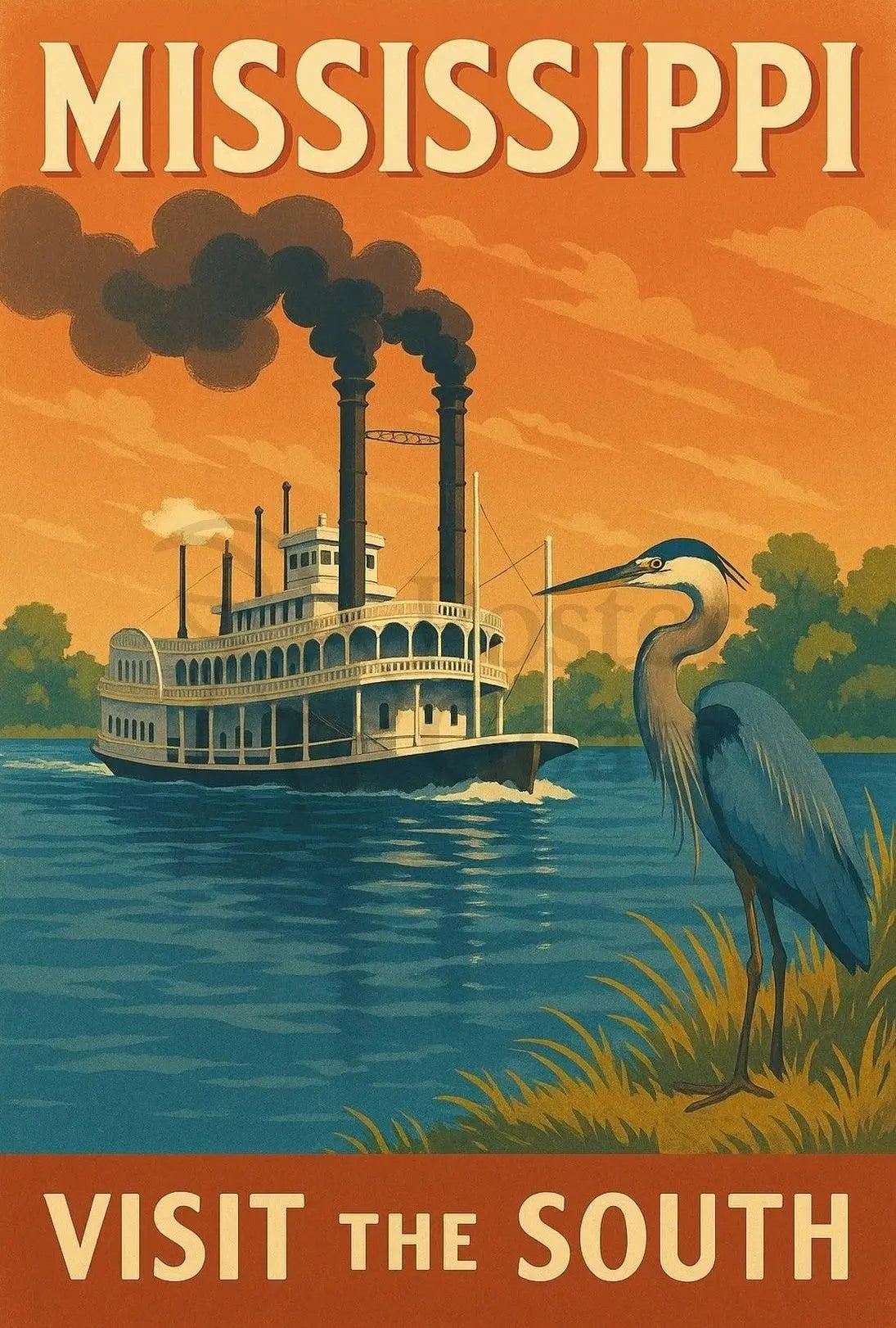 Mississippi River Adventure Vintage Travel Poster PosterGoat