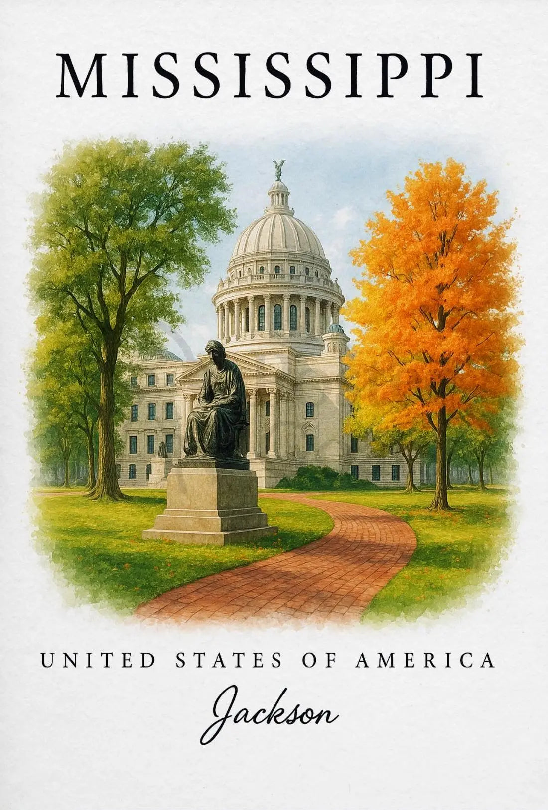 Mississippi State Capitol Watercolor Heritage Poster PosterGoat
