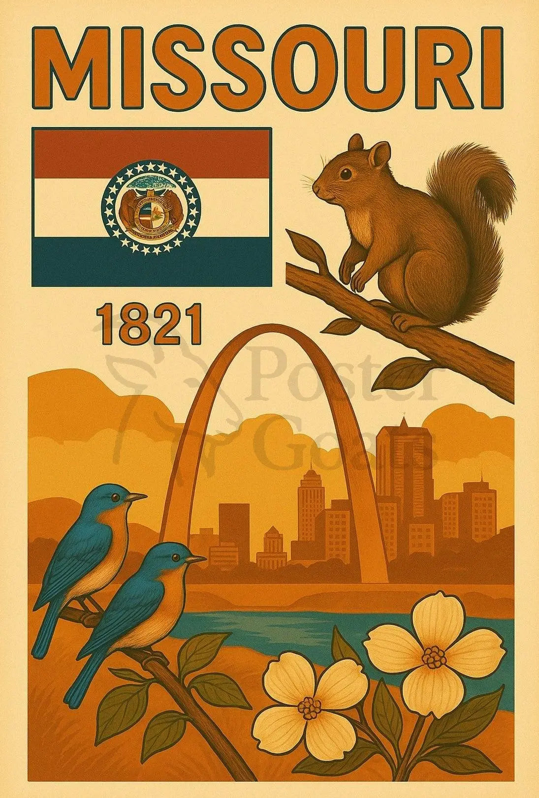Missouri 1821 Gateway Arch Vintage Cultural Heritage Poster PosterGoat