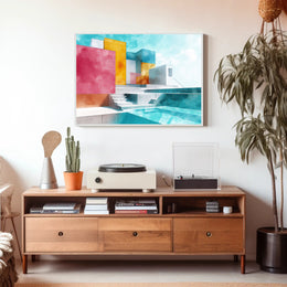 Modern Abstract Architecture with Bold Geometric Shapes Poster PosterGoat