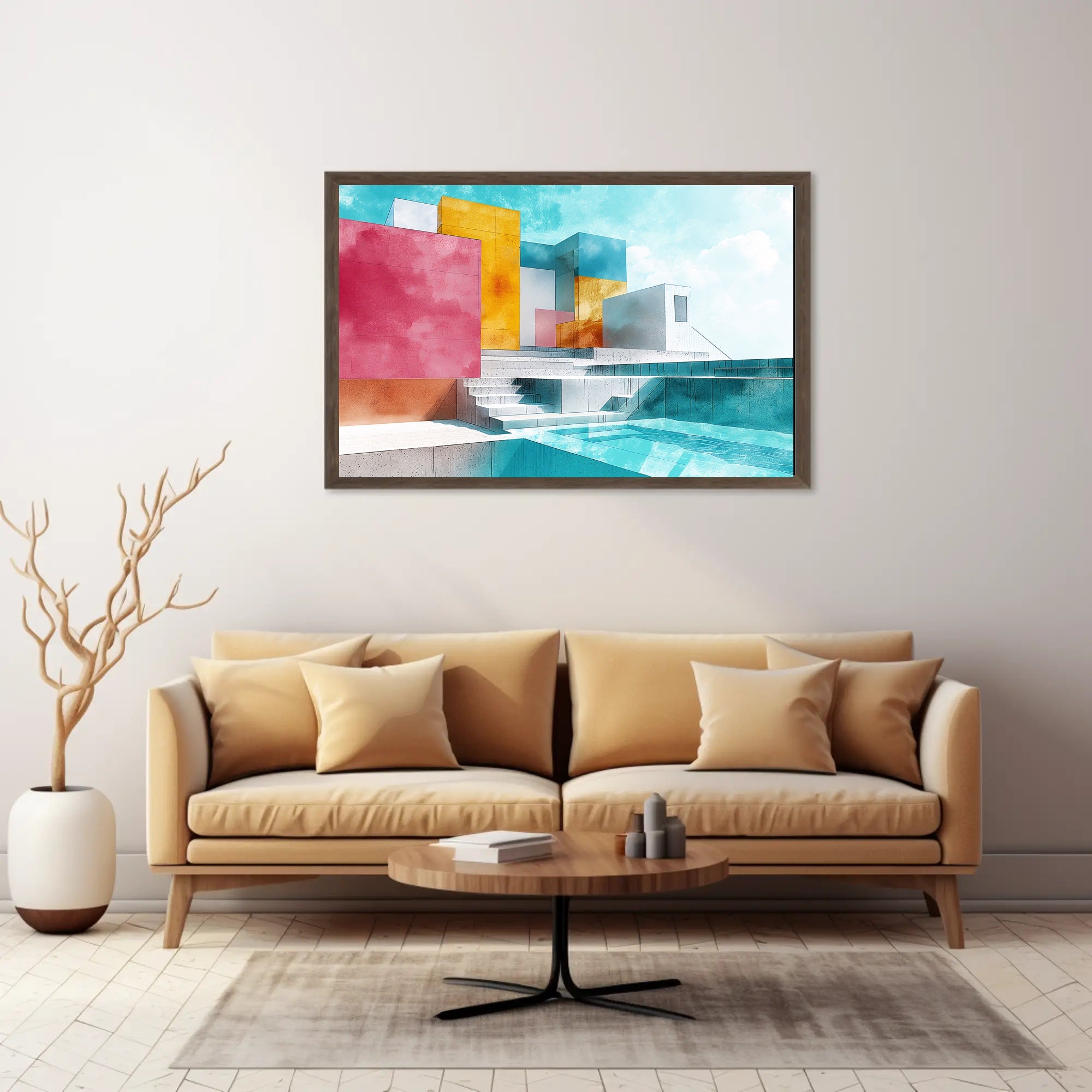 Modern Abstract Architecture with Bold Geometric Shapes Poster PosterGoat