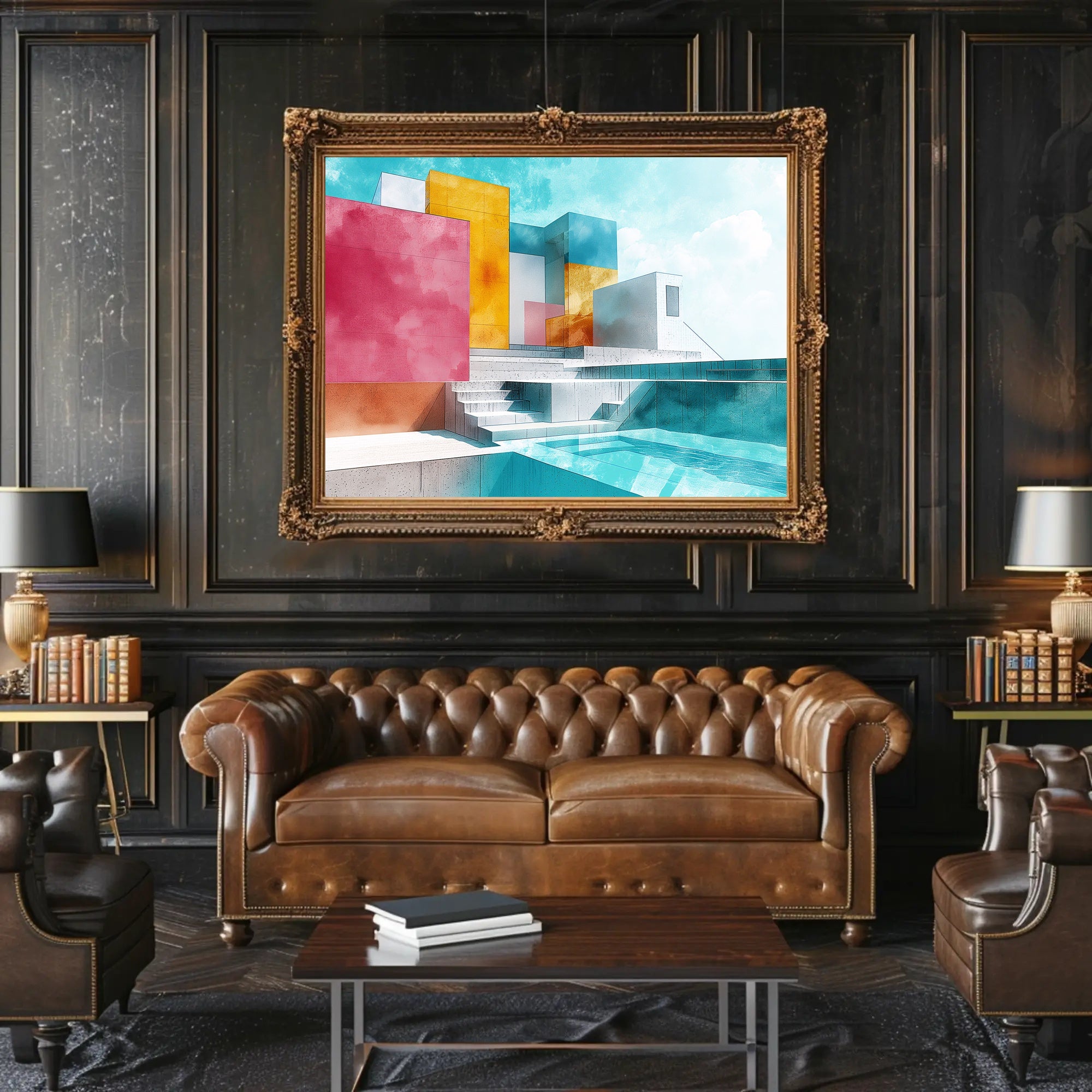 Modern Abstract Architecture with Bold Geometric Shapes Poster PosterGoat