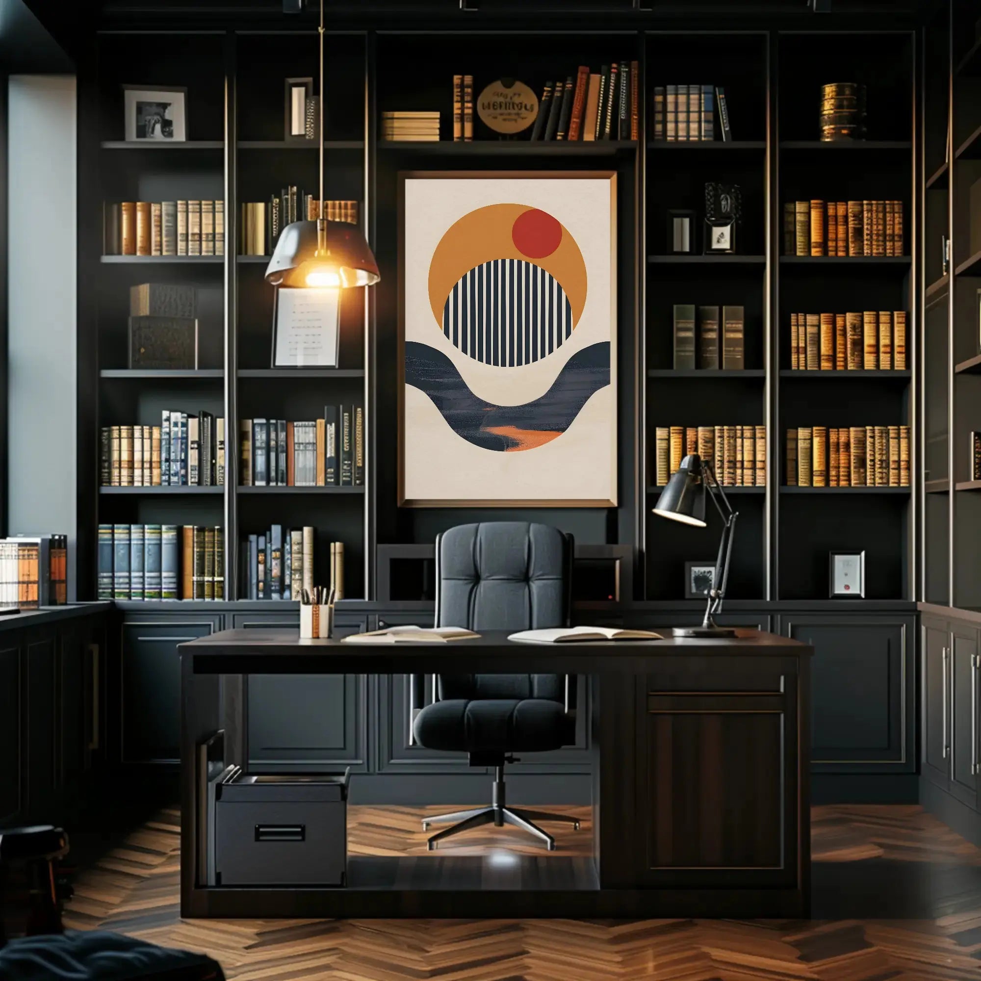 Modern Abstract Design with Circles and Lines Poster PosterGoat