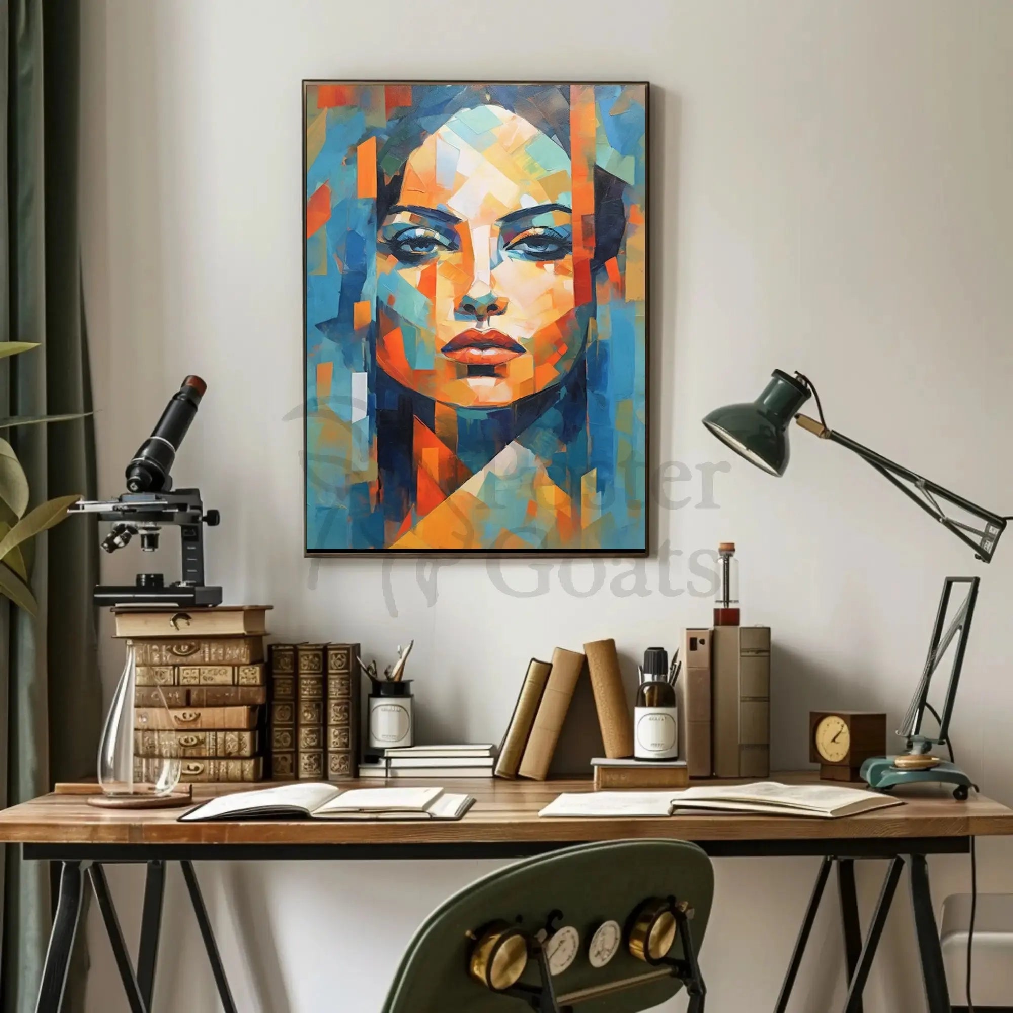 Modern Abstract Woman's Portrait in Cubist Art Poster PosterGoat