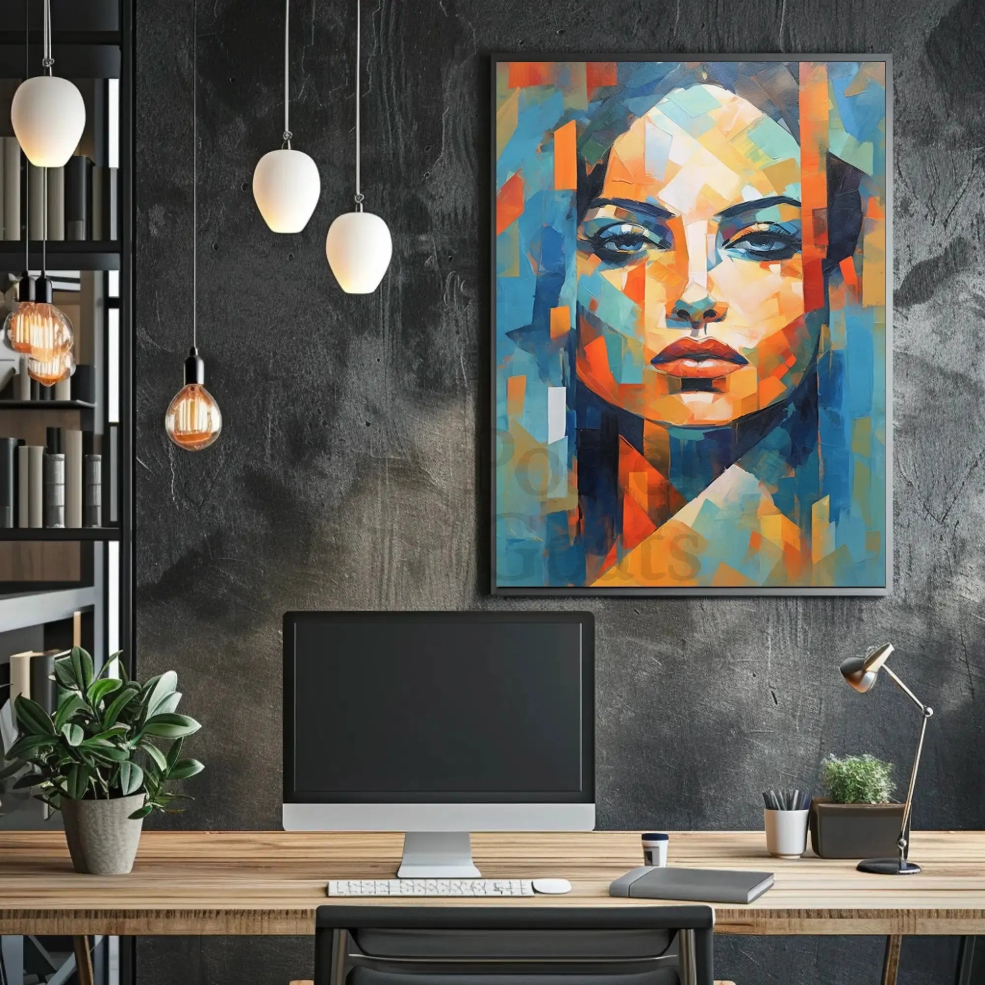 Modern Abstract Woman's Portrait in Cubist Art Poster PosterGoat