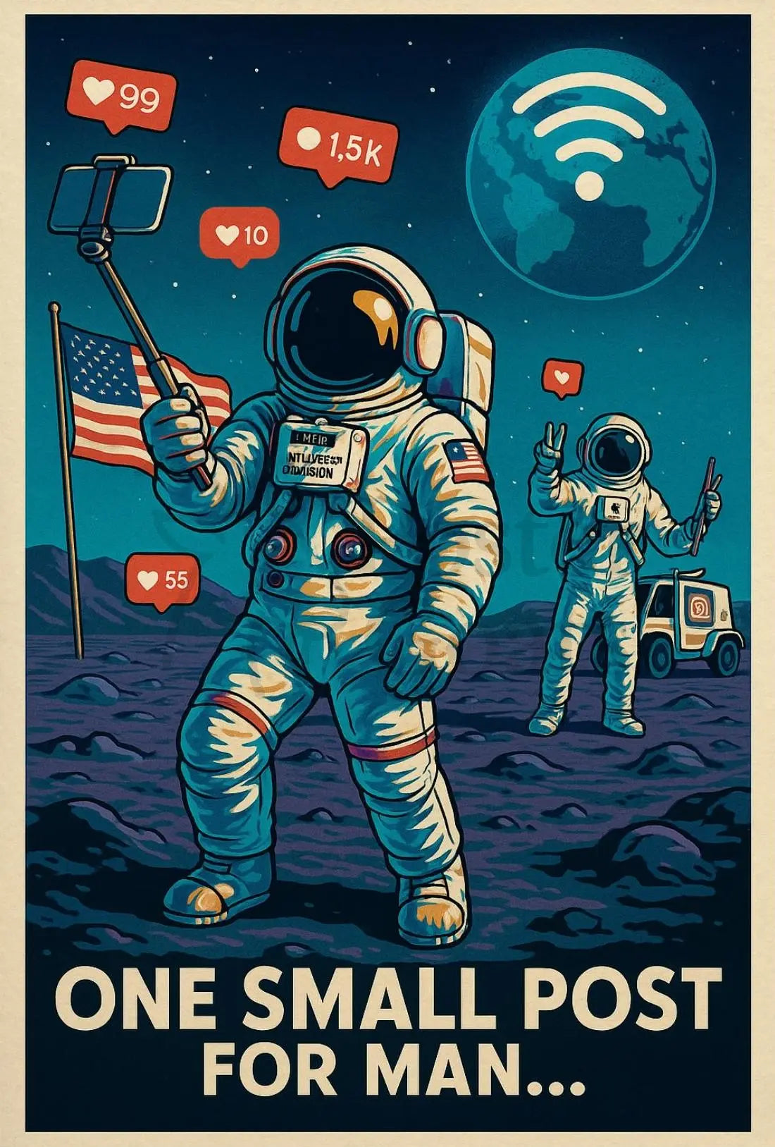 Modern Astronaut Social Media Satire Sci-Fi Poster PosterGoat