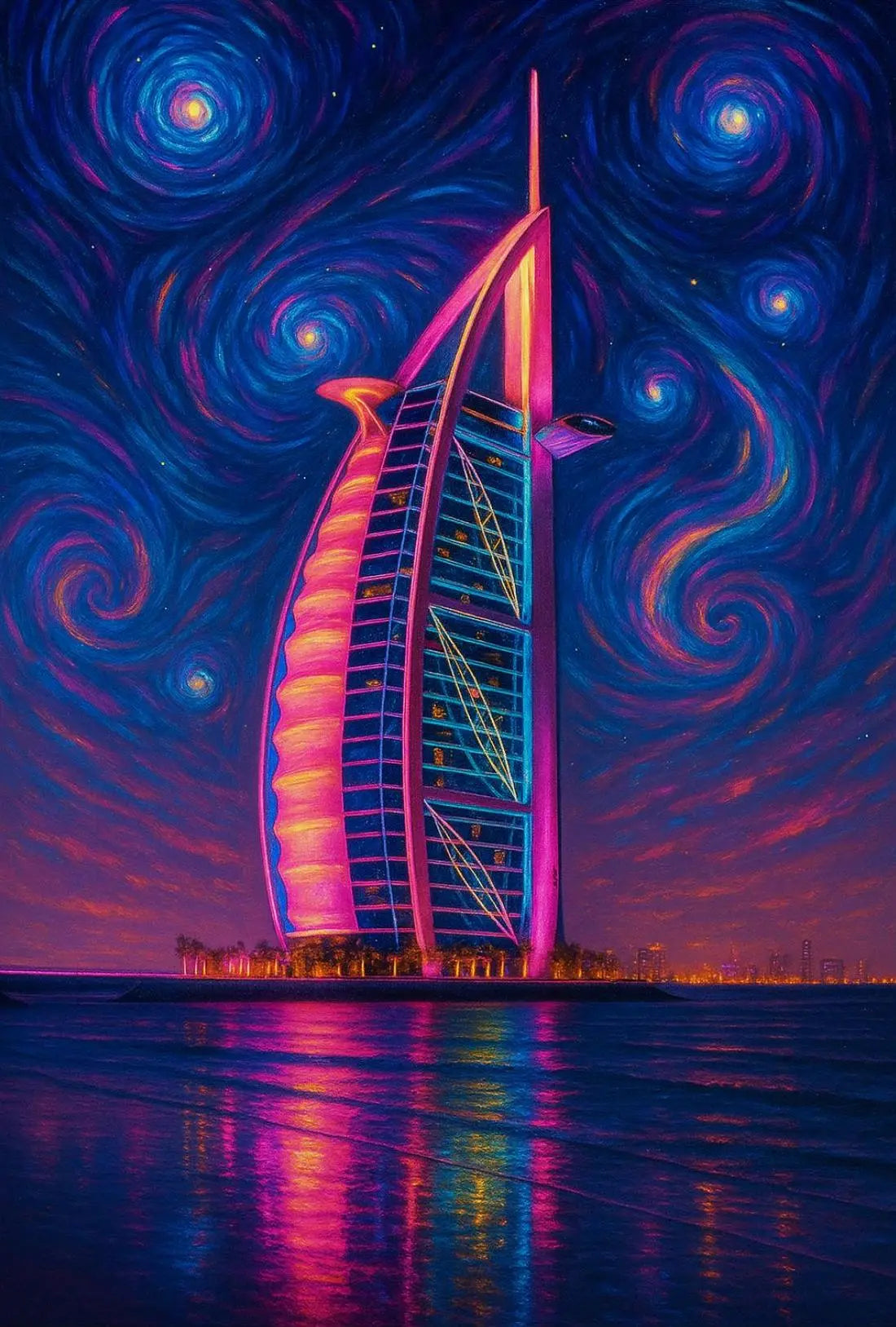 Modern Burj Al Arab Inspired Artistic Nightscape Poster PosterGoat