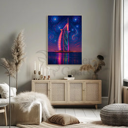 Modern Burj Al Arab Inspired Artistic Nightscape Poster PosterGoat