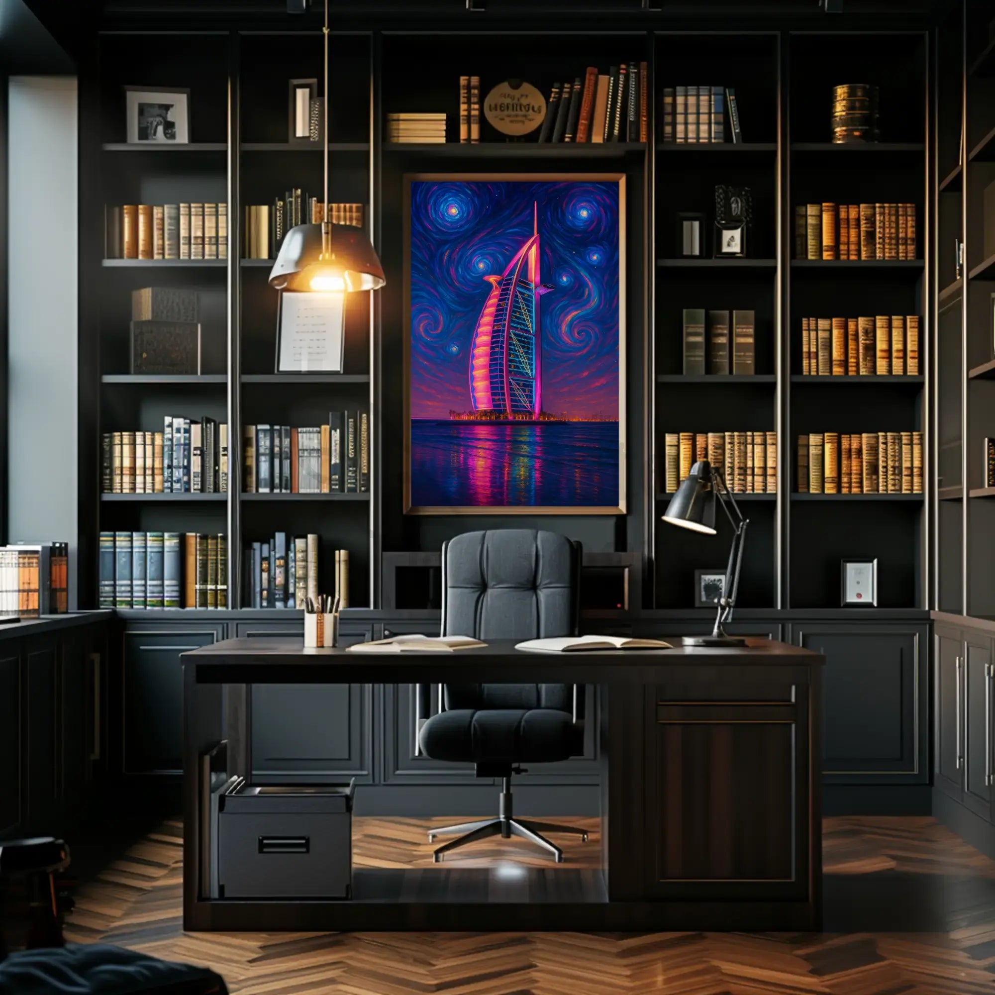 Modern Burj Al Arab Inspired Artistic Nightscape Poster PosterGoat