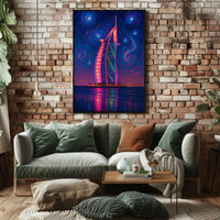 Modern Burj Al Arab Inspired Artistic Nightscape Poster PosterGoat
