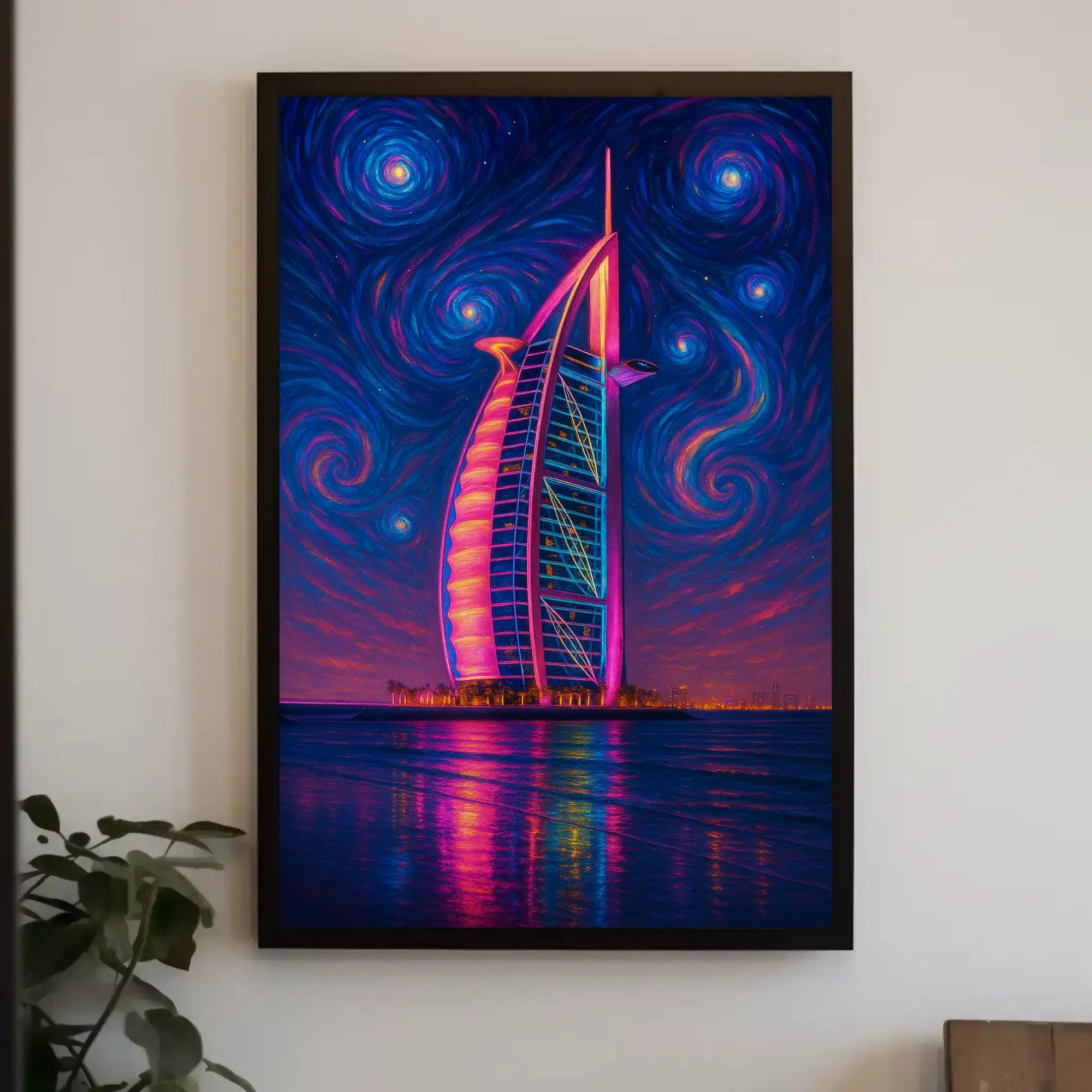 Modern Burj Al Arab Inspired Artistic Nightscape Poster PosterGoat