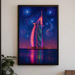 Modern Burj Al Arab Inspired Artistic Nightscape Poster PosterGoat