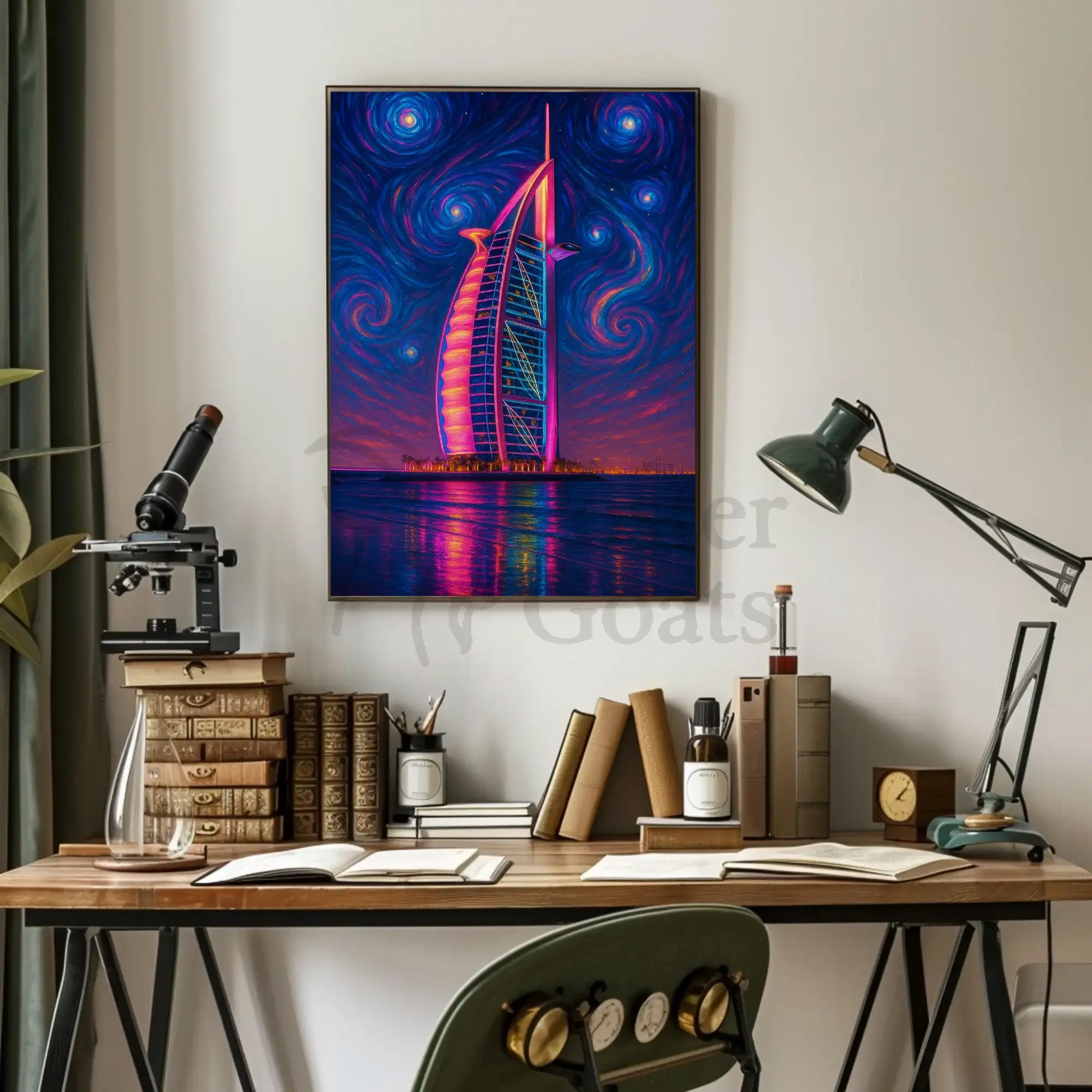 Modern Burj Al Arab Inspired Artistic Nightscape Poster PosterGoat