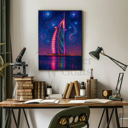 Modern Burj Al Arab Inspired Artistic Nightscape Poster PosterGoat