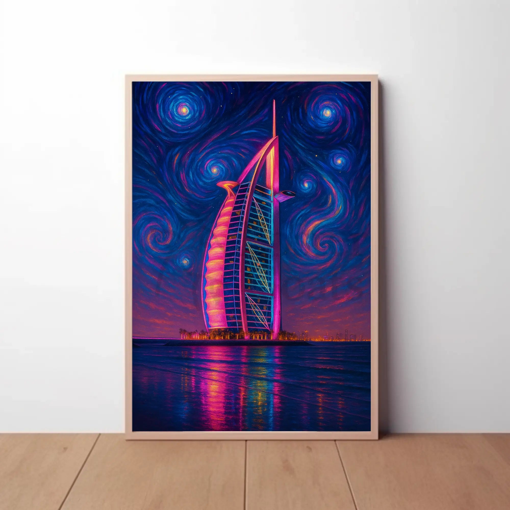 Modern Burj Al Arab Inspired Artistic Nightscape Poster PosterGoat