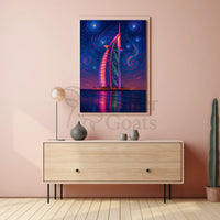 Modern Burj Al Arab Inspired Artistic Nightscape Poster PosterGoat