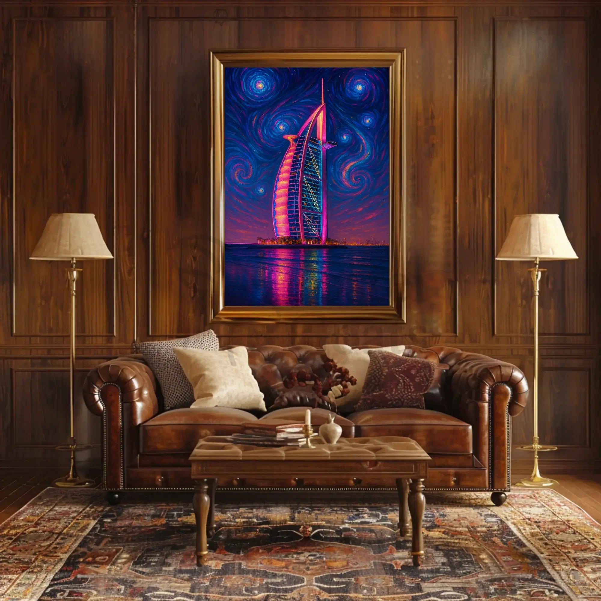 Modern Burj Al Arab Inspired Artistic Nightscape Poster PosterGoat