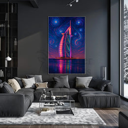 Modern Burj Al Arab Inspired Artistic Nightscape Poster PosterGoat