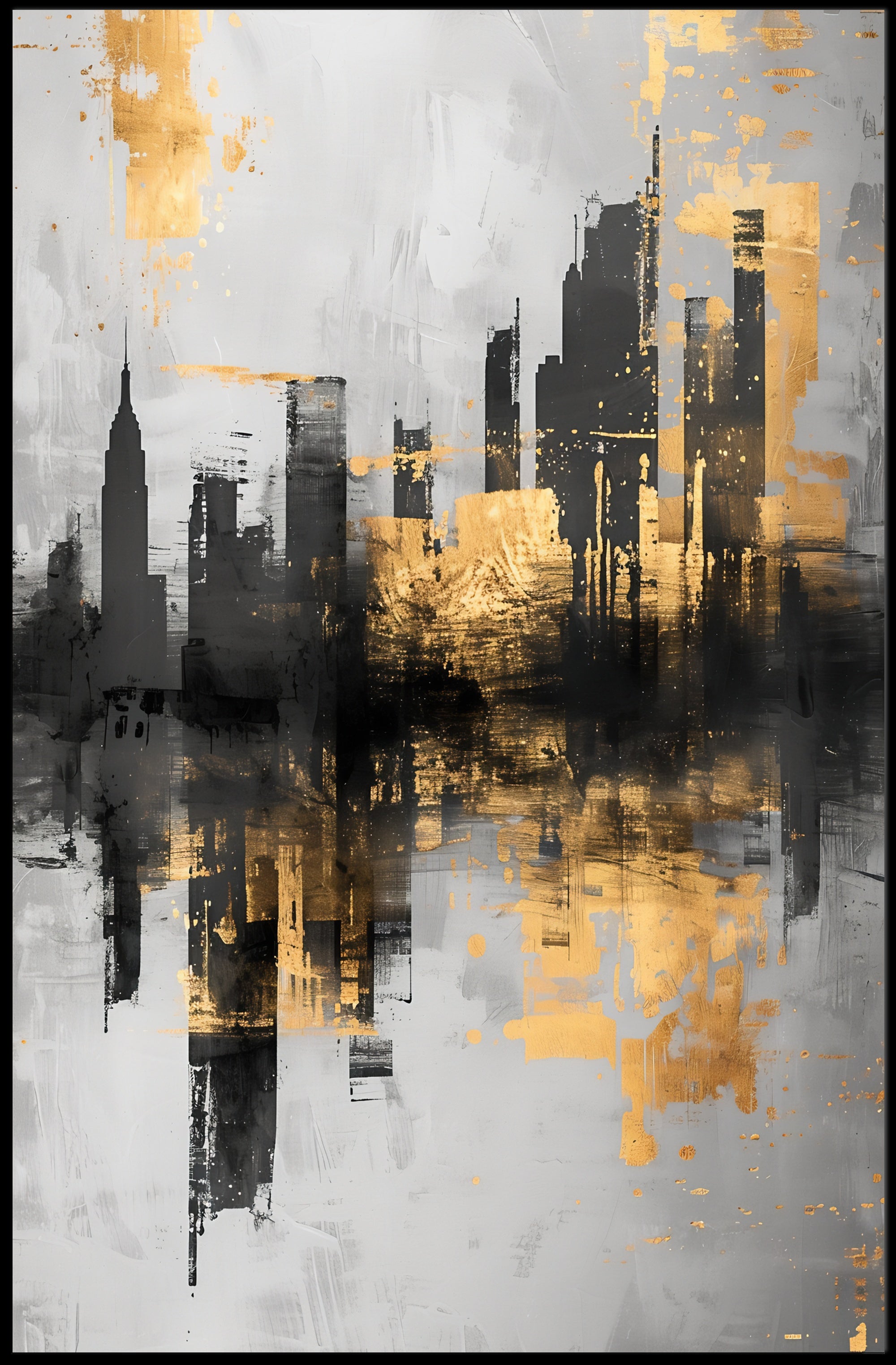 Modern City Skyline with Gold Accents Urban or Cityscape Poster PosterGoat
