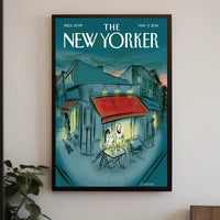 Modern City Street Cafe Scene - Travel Poster PosterGoat