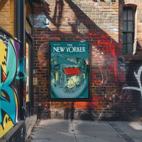 Modern City Street Cafe Scene - Travel Poster PosterGoat